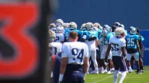 Patriots & Panthers players in the midst of a scrap during Monday's practice