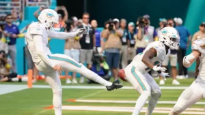 Dolphins Punter Thomas Morstead punts ball into his own player