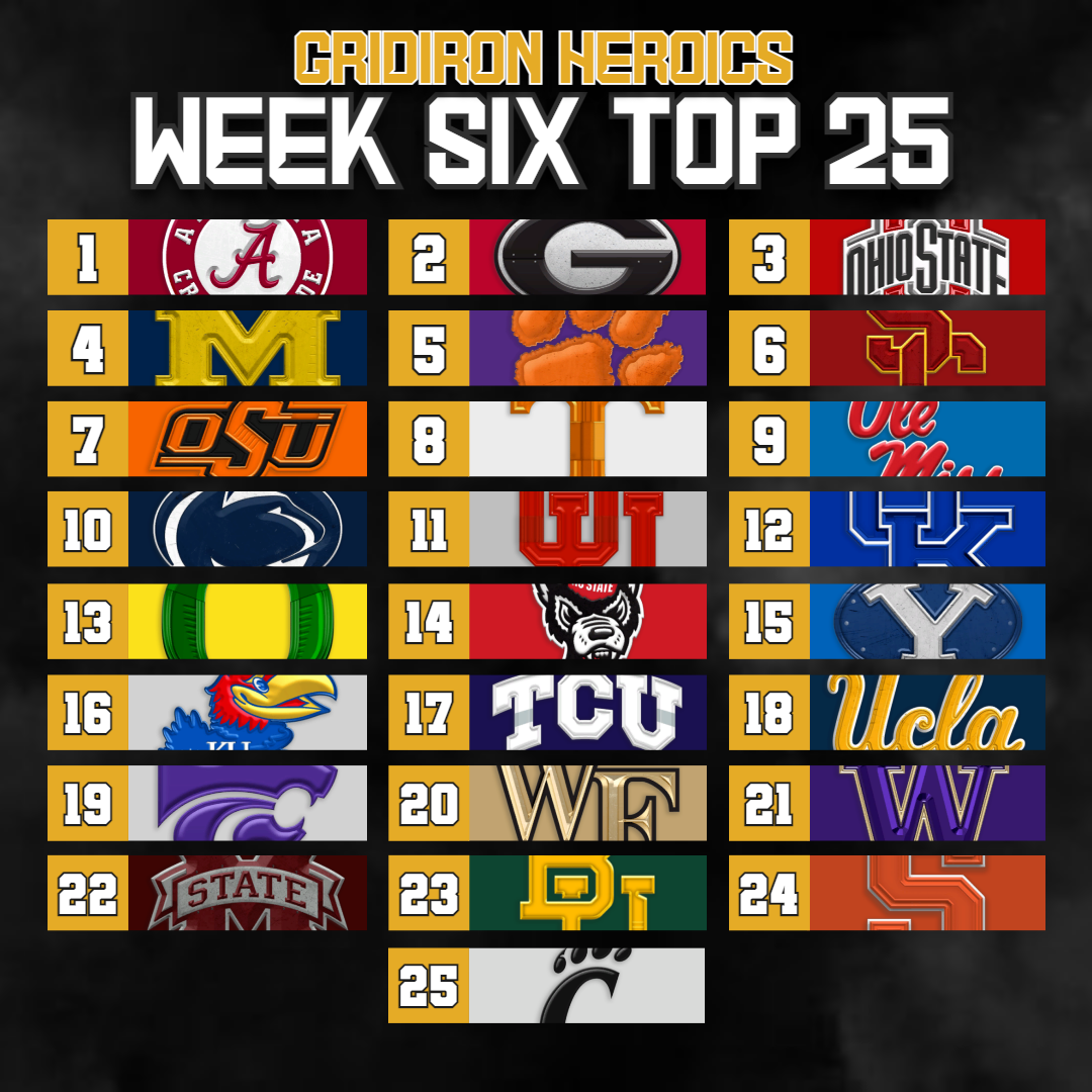 Week Six Gridiron College Football Top 25 Graphic
