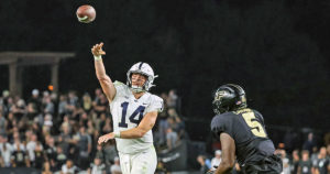 Sean Clifford passing vs Purdue. Photo cred. On3