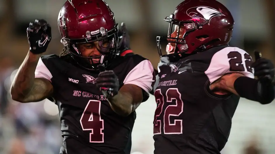 North Carolina Central has bulldozed most of its FCS opponents this year, and looks like the team Jackson State will face in the HBCU National Title. Will it happen? (Photo courtesy Doug Burt/NCCU Athletics)