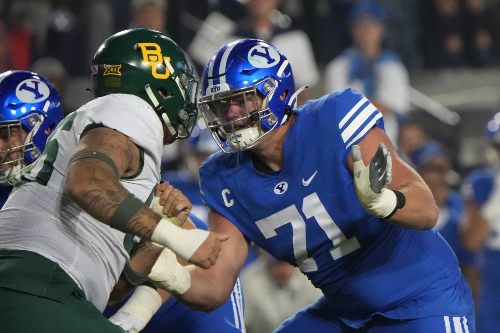 2023 NFL Combine: BYU's Blake Freeland outjumps A.J. Brown, CeeDee Lamb,  other top WRs to set OL record 