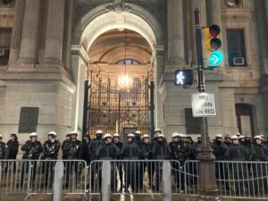 Eagles fans met by police force after loss. (Photo by Lori Nichols / NJ Advance Media)