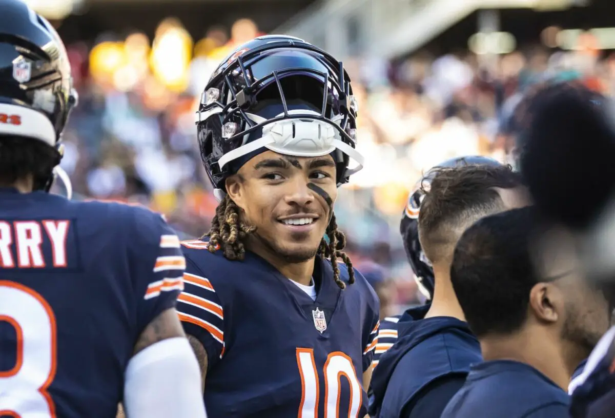 Chicago #Bears wide receiver Chase Claypool (10) can't make a catch in the  end zone under pressure from New York #Jets cornerback Sauce…