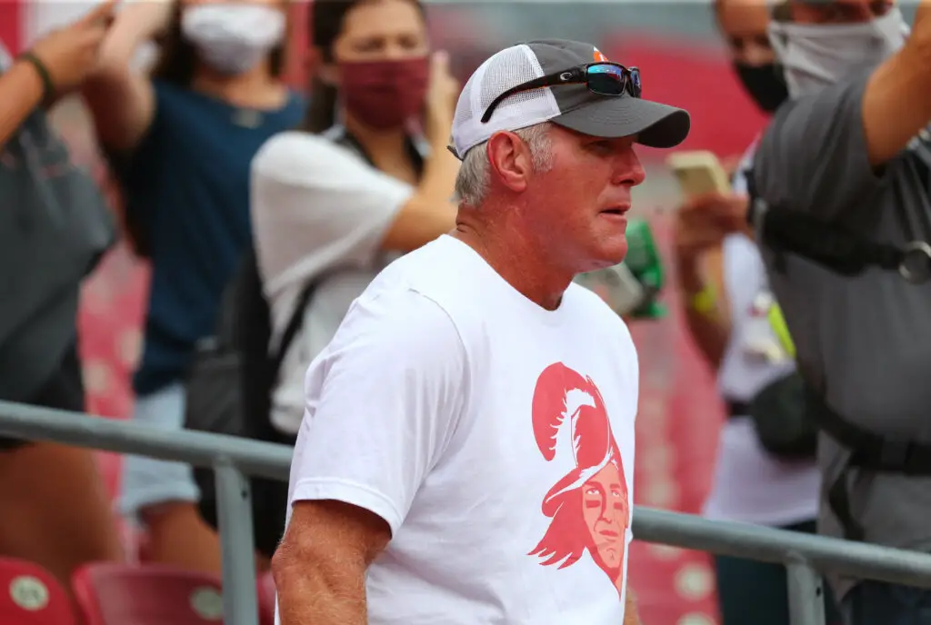 Sep 20, 2020; Tampa, Florida, USA; Brett Favre in attendance during the first half between the Carolina Panthers and Tampa Bay Buccaneers at Raymond James Stadium. Mandatory Credit: Kim Klement-USA TODAY Sports (Green Bay Packers)