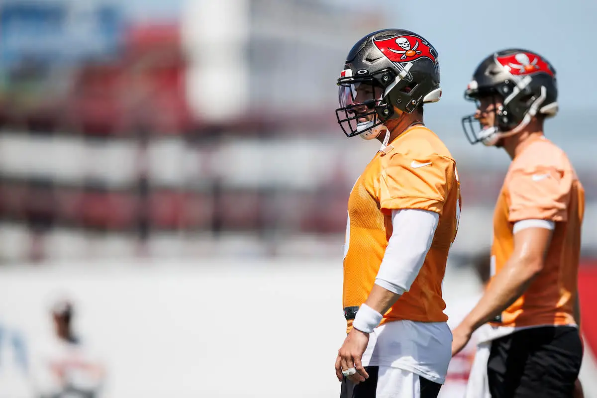 Tampa Bay Buccaneers Baker Mayfield and Kyle Trask compete for the starting quarterback position
