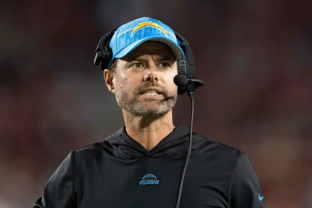 Brandon Staley Aug 25, 2023; Santa Clara, California, USA; Los Angeles Chargers head coach Brandon Staley reacts during the fourth quarter against the San Francisco 49ers at Levi's Stadium. Mandatory Credit: Stan Szeto-USA TODAY Sports