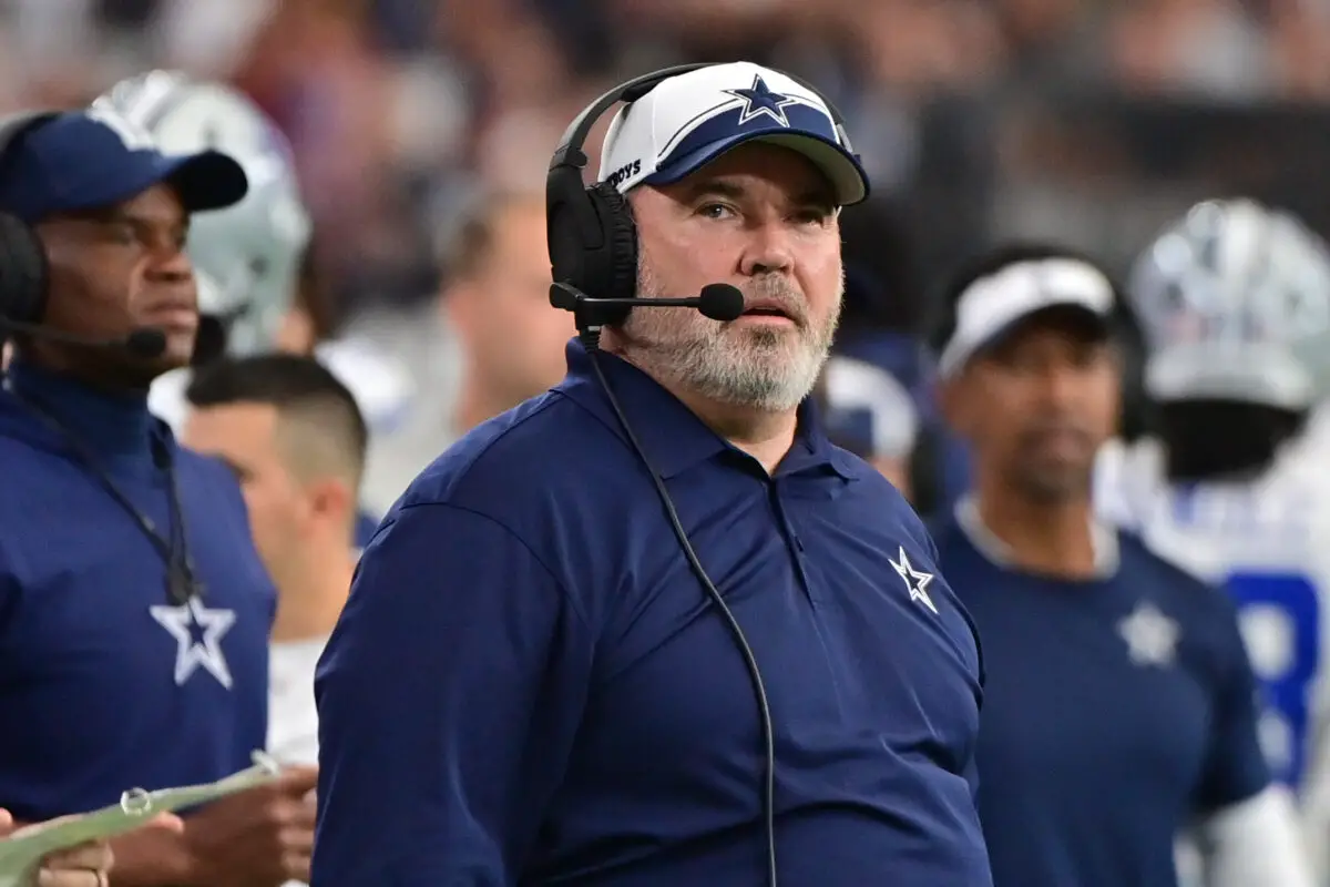 Sep 24, 2023; Glendale, Arizona, USA; Dallas Cowboys head coach Mike McCarthy looks on in the second half against the Arizona Cardinals at State Farm Stadium. Mandatory Credit: Matt Kartozian-USA TODAY Sports