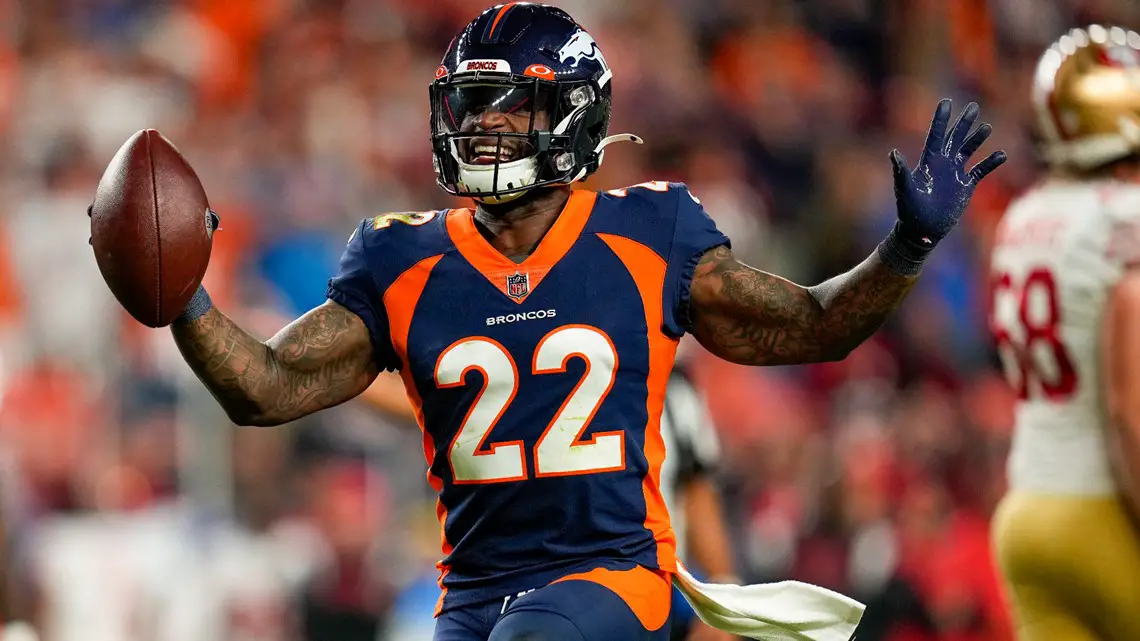 Credit: APDenver Broncos safety Kareem Jackson (22) celebrates against the San Francisco 49ers during an NFL football game Sunday, Sept. 25, 2022, in Denver. (AP Photo/Jack Dempsey)