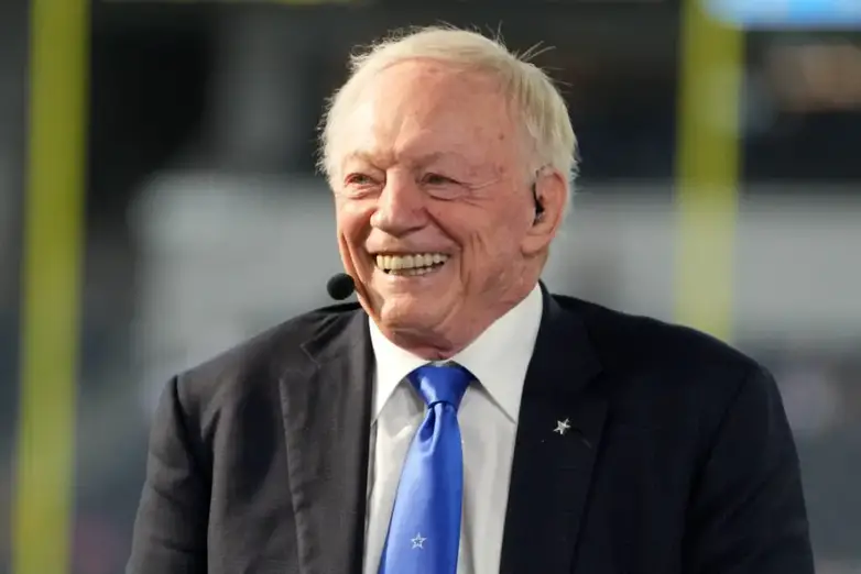 Oct 16, 2023; Inglewood, California, USA; Dallas Cowboys owner Jerry Jones on the ESPN Monday Night Football Countdown set at SoFi Stadium. Mandatory Credit: Kirby Lee-USA TODAY Sports