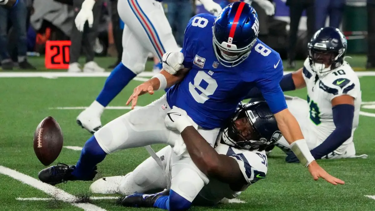 New York Giants lineman Evan Neal during an NFL preseason football