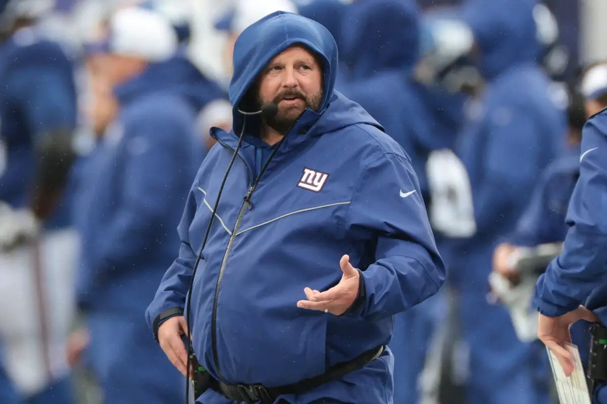 Oct 29, 2023; East Rutherford, New Jersey, USA; New York Giants head coach Brian Daboll looks on during the first half against the New York Jets at MetLife Stadium. Mandatory Credit: Vincent Carchietta-USA TODAY Sports Dexter Lawrence