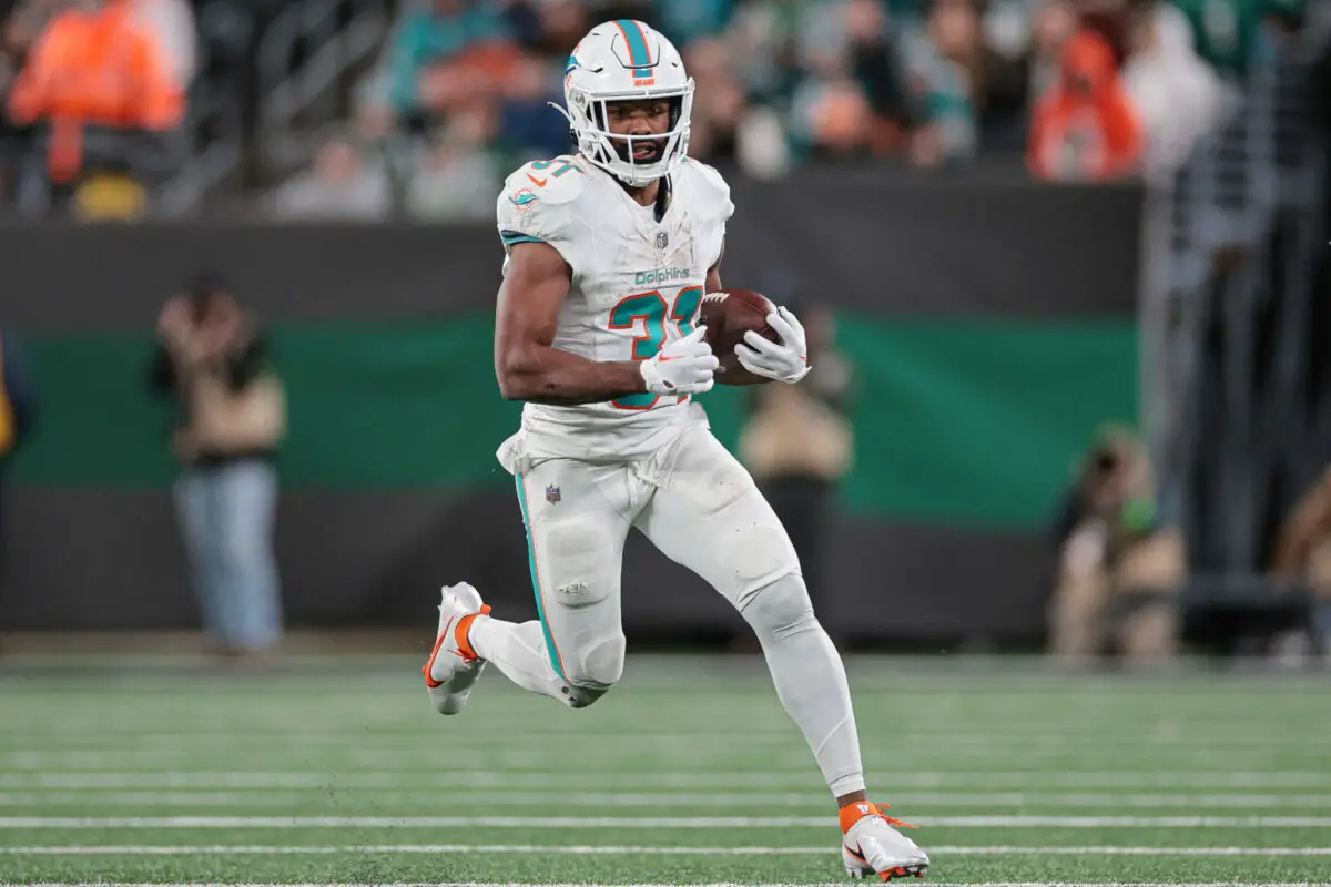 Miami Dolphins Raheem Mostert is done with the MetLife turf