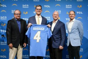 Jim Harbaugh build All-Star Coaching Staff for the Los Angeles Chargers Leading into the 2024 Season. Mike Onwenu would make sense for the Chargers.