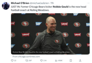 Former Chicago Bears Robbie Gould accepts job as the Head Coach of Rolling Meadows High School in Illinois.