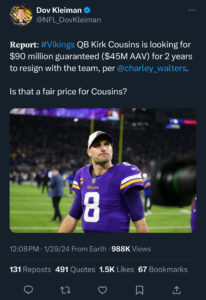 Estimated contract talks for Kirk Cousins. 