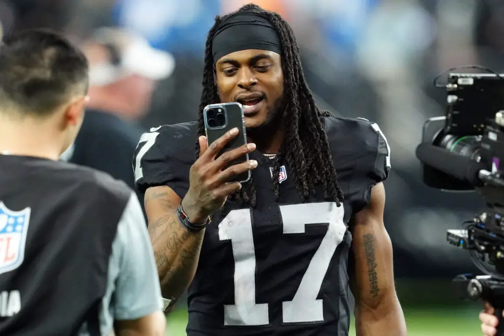 Dec 14, 2023; Paradise, Nevada, USA; Las Vegas Raiders wide receiver Davante Adams (17) smiles after the game against the Los Angeles Chargers at Allegiant Stadium. Mandatory Credit: Stephen R. Sylvanie-USA TODAY Sports (Packers)