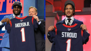 3rd overall pick Will Anderson Jr. and 2nd overall pick CJ Stroud welcomed to the Texans on draft night.