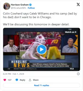 Colin Cowherd says no to Chicago Bears and Caleb Williams match.