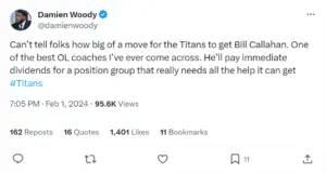 Damien Woody with High Praise for Bill Callahan's hire.