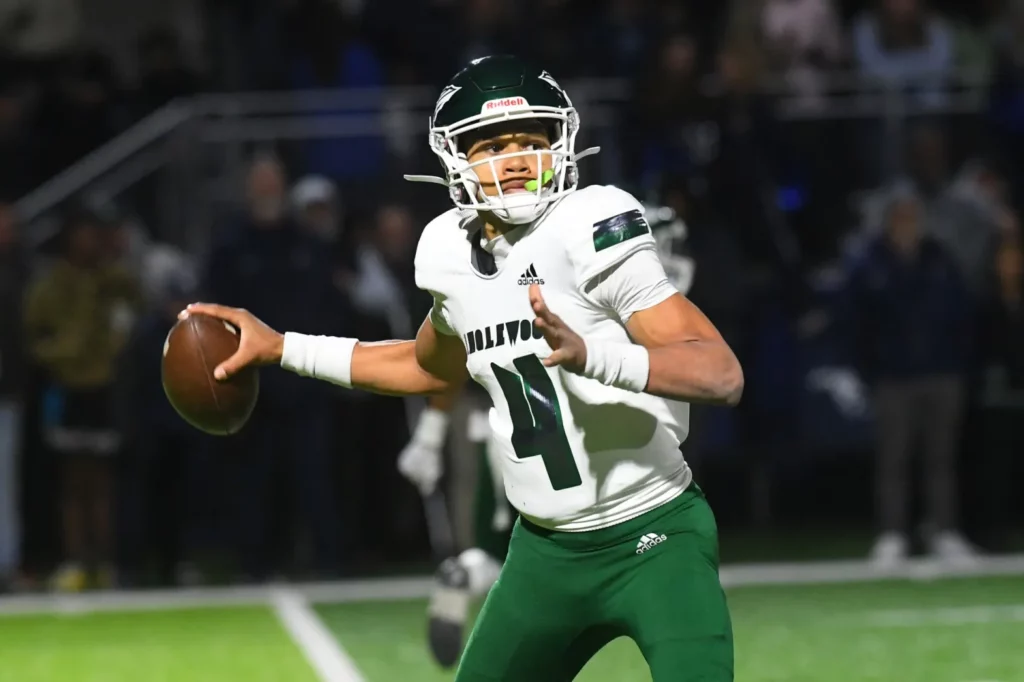 Inglewood quarterback Husan Longstreet throws a pass against Sierra Canyon in the CIF Southern Section Division 2 final November 26 2022.(Photo by Andy Holzman, Contributing Photographer)