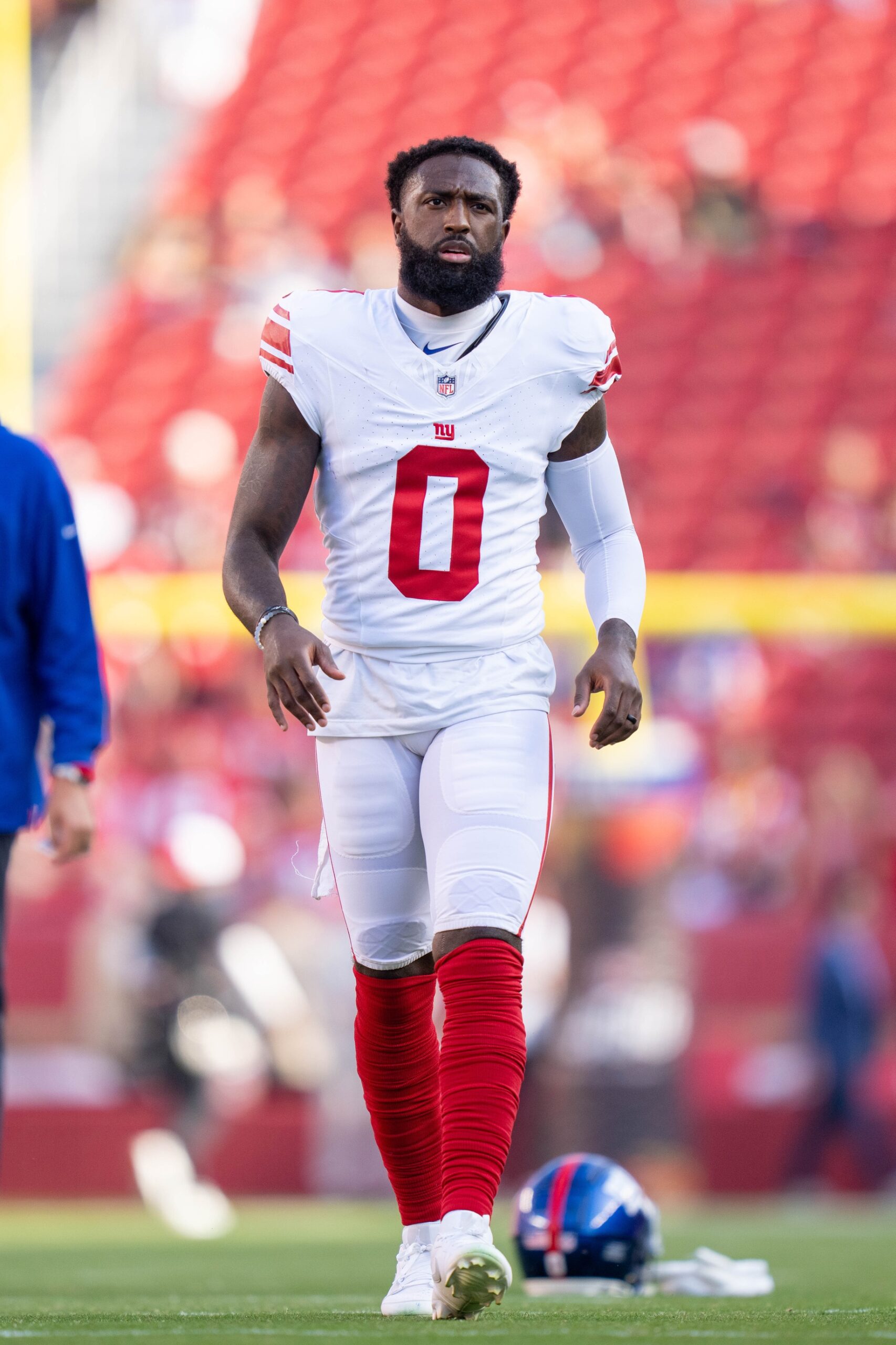 September 21, 2023; Santa Clara, California, USA; New York Giants wide receiver Parris Campbell (0) before the game against the San Francisco 49ers at Levi's Stadium. Mandatory Credit: Kyle Terada-USA TODAY Sports
