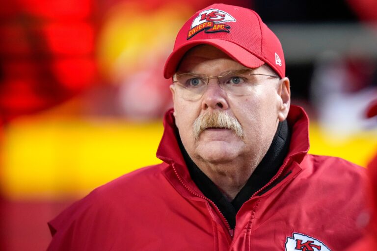 Kansas City Chiefs head coach Andy Reid takes the field in the first quarter of the AFC championship NFL game between the Cincinnati Bengals and the Kansas City Chiefs, Sunday, Jan. 29, 2023, at Arrowhead Stadium in Kansas City, Mo. The Chiefs led 13-6 at halftime.