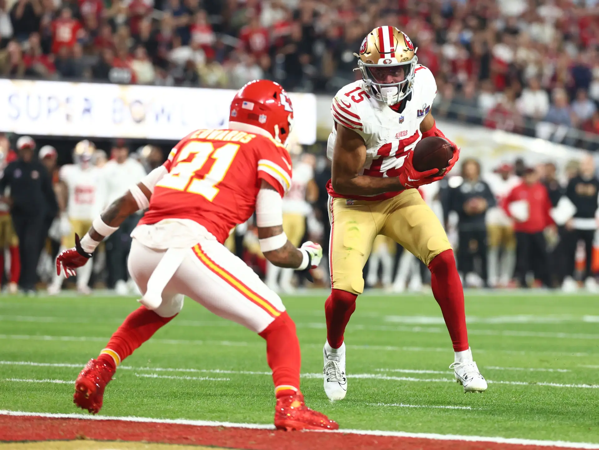 "He Wants Out" 49ers Sees Star Demand Trade Just Before 2025 Season (Breaking) 4 Feb 11, 2024; Paradise, Nevada, USA; San Francisco 49ers wide receiver Jauan Jennings (15) scores a touchdown against Kansas City Chiefs safety Mike Edwards (21) in the second half in Super Bowl LVIII at Allegiant Stadium. Mandatory Credit: Mark J. Rebilas-USA TODAY Sports