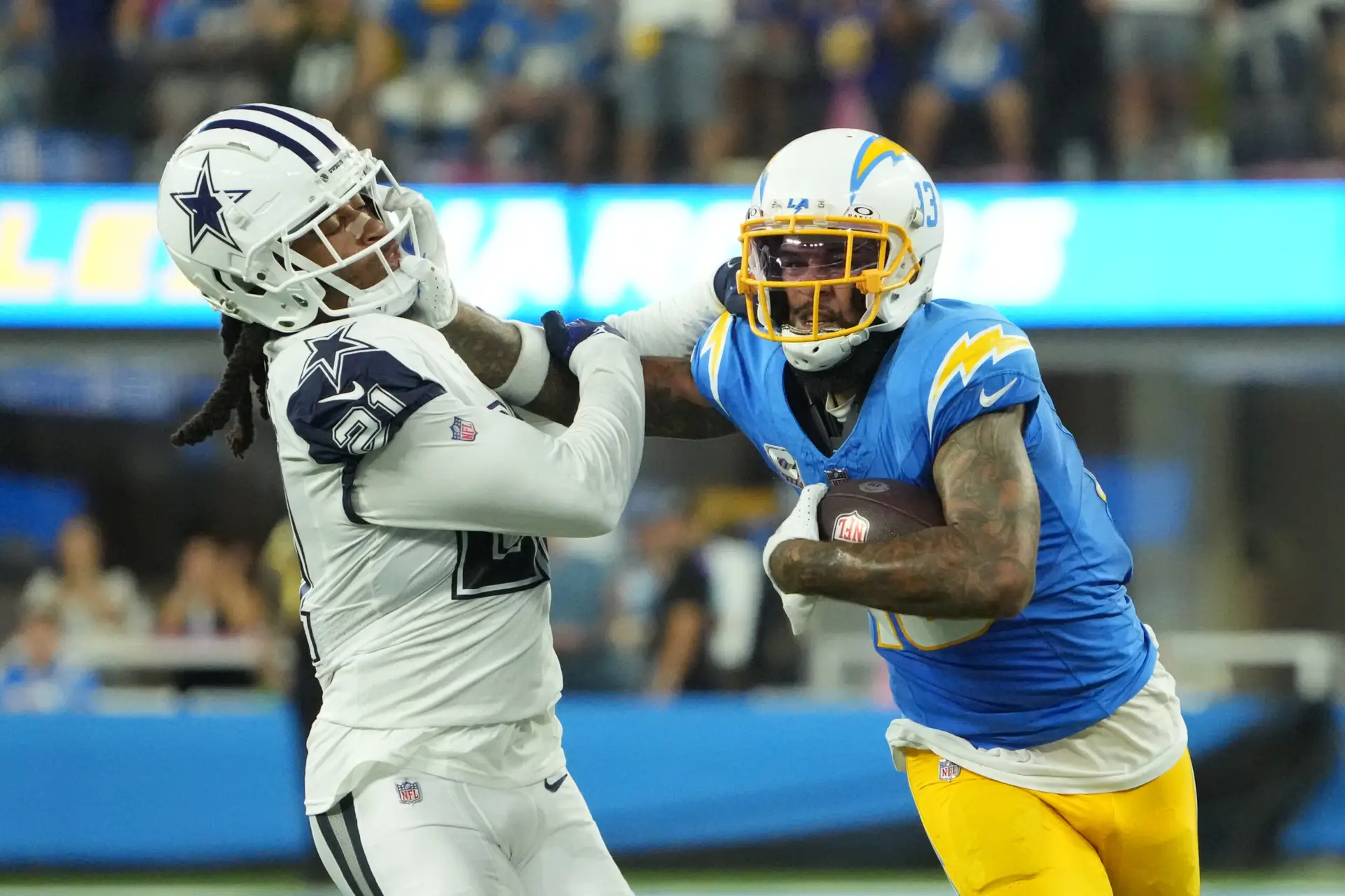 Cowboys Reportedly Closing In On 149-Game Starter For Dak Prescott Per Numerous Outlets 2 Oct 16, 2023; Inglewood, California, USA; Los Angeles Chargers wide receiver Keenan Allen (13) carries the ball against Dallas Cowboys cornerback Stephon Gilmore (21) in the second half at SoFi Stadium. Mandatory Credit: Kirby Lee-USA TODAY Sports