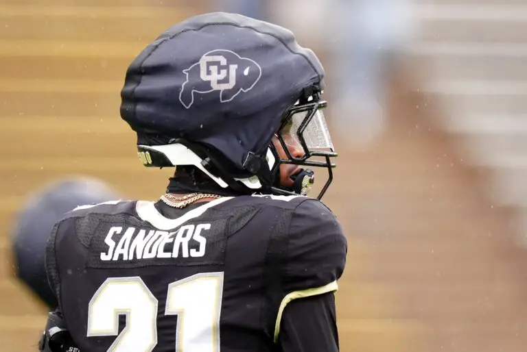 Colorado Buffaloes safety Shilo Sanders (21) warms up during a spring game event at Folsom Field.