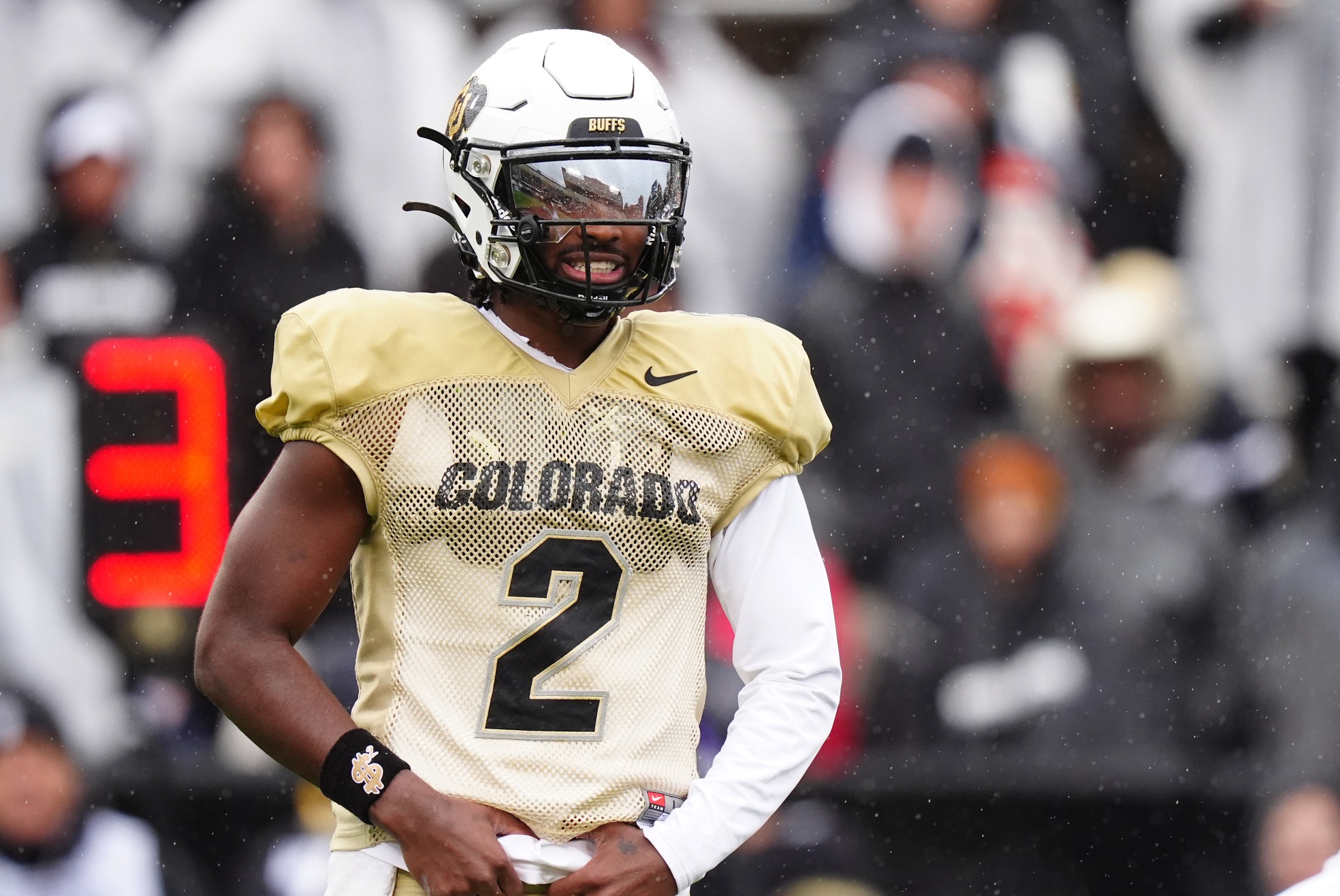 Apr 27, 2024; Boulder, CO, USA; Colorado Buffaloes quarterback Shedeur Sanders (2) during a spring game event at Folsom Field. Mandatory Credit: Ron Chenoy-USA TODAY Sports (Las Vegas Raiders)
