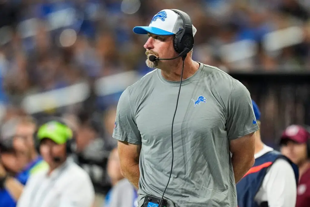 Detroit Lions head coach Dan Campbell watches a play against Pittsburgh Steelers during the first half of a preseason game at Ford Field in Detroit on Saturday, August 24, 2024. © Junfu Han / USA TODAY NETWORK