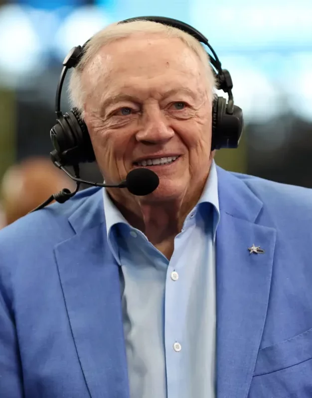 Aug 24, 2024; Arlington, Texas, USA; Dallas Cowboys owner Jerry Jones talks to the media before the game against the Los Angeles Chargers at AT&T Stadium. Mandatory Credit: Tim Heitman-USA TODAY Sports