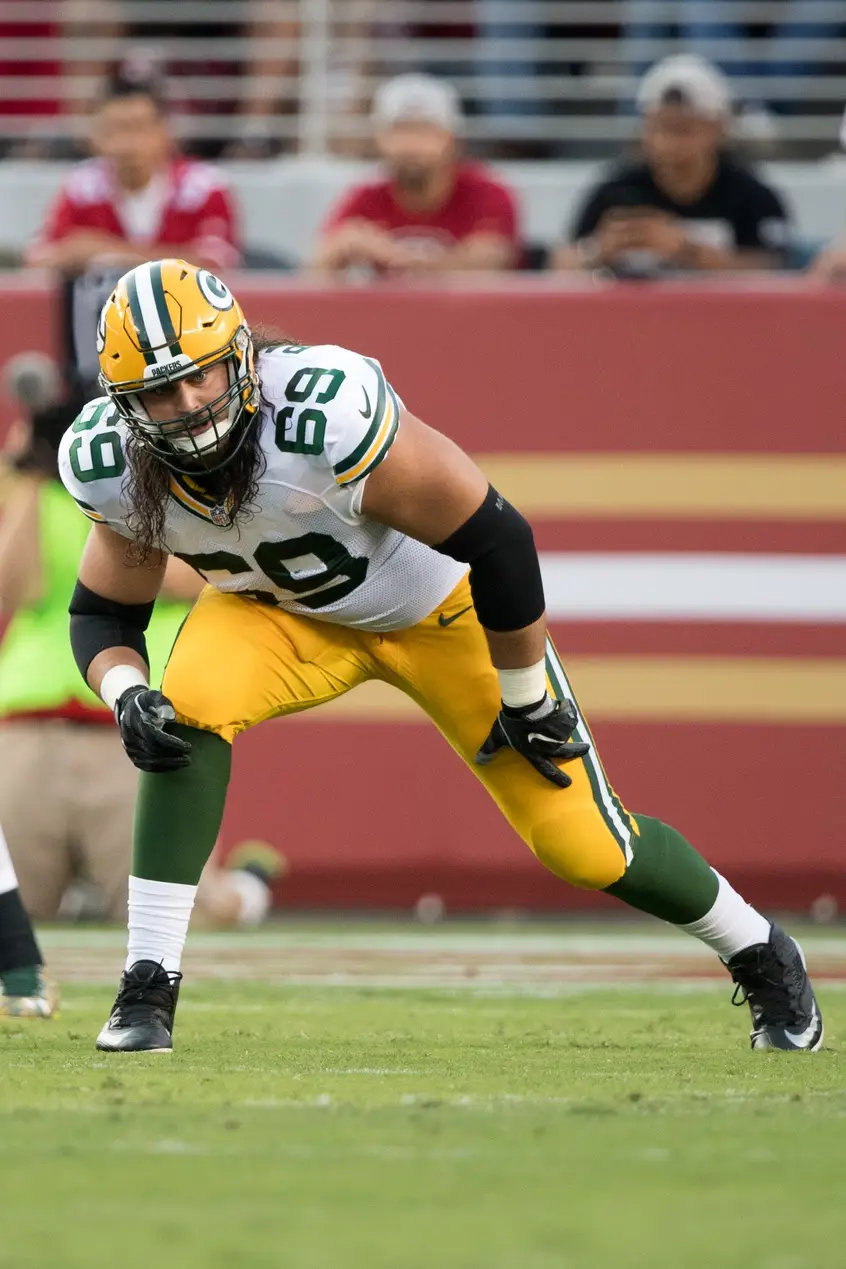 August 26, 2016; Santa Clara, CA, USA; Green Bay Packers tackle David Bakhtiari (69) during the first quarter against the San Francisco 49ers at Levi's Stadium. The Packers defeated the 49ers 21-10. Mandatory Credit: Kyle Terada-USA TODAY Sports