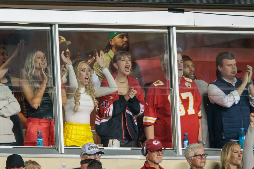 NFL Leak Threatens Taylor Swift's Safety, Her Organization Absolutely Irate 3 Oct 12, 2023; Kansas City, Missouri, USA; Recording artist Taylor Swift and Brittany Mahomes watch the game between the Kansas City Chiefs and the Denver Broncos at GEHA Field at Arrowhead Stadium. Mandatory Credit: William Purnell-Imagn Images