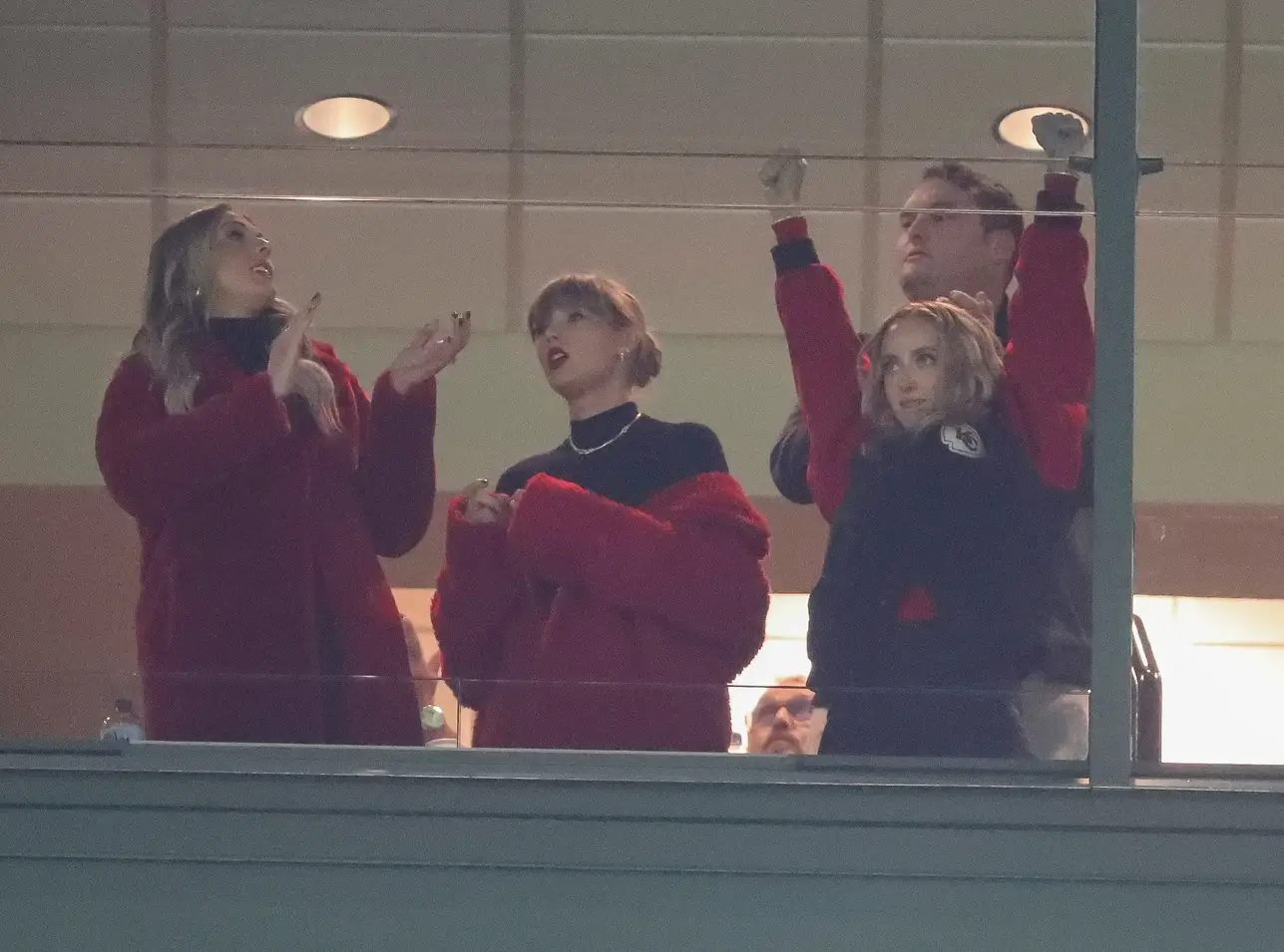 Pop star Taylor Swift (center) and Brittany Mahomes (right) watch a game between the Green Bay Packers and Kansas City Chiefs on Sunday, December 3, 2023, at Lambeau Field in Green Bay, Wis. The Packers won the game, 27-19. Tork Mason/USA TODAY NETWORK-Wisconsin