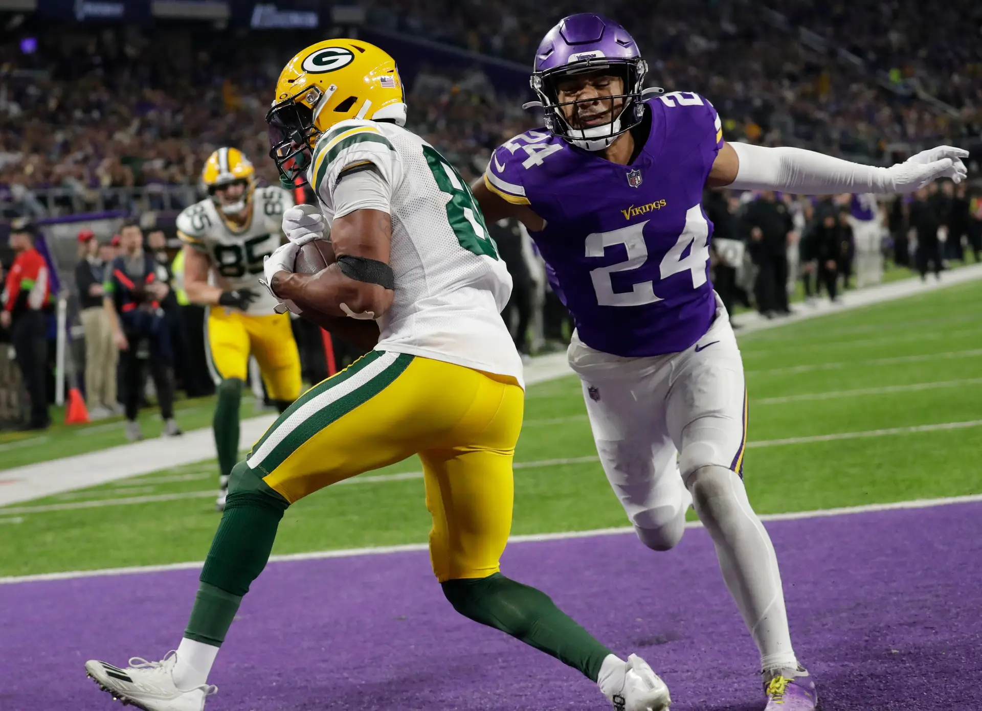 Breaking: Packers Convert Starting WR To CB After Release Of Jaire Alexander 4 Green Bay Packers wide receiver Bo Melton (80) scores a touchdown reception against Minnesota Vikings safety Camryn Bynum (24) during their football game Sunday, December 31, 2023, at U.S. Bank Stadium in Minneapolis, Minnesota. © Dan Powers/USA TODAY NETWORK-Wisconsin / USA TODAY NETWORK