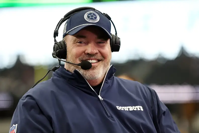 Aug 24, 2024; Arlington, Texas, USA; Dallas Cowboys head coach Mike McCarthy talks to the media before the game against the Los Angeles Chargers at AT&T Stadium. Mandatory Credit: Tim Heitman-Imagn Images