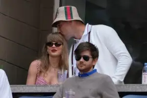 NFL Recording artist Taylor Swift and Kansas City Chiefs tight end Travis Kelce look on during the men's singles final of the 2024 U.S. Open tennis tournament at USTA Billie Jean King National Tennis Center in Flushing, New York on Sept. 8, 2024. © Robert Deutsch / USA TODAY NETWORK