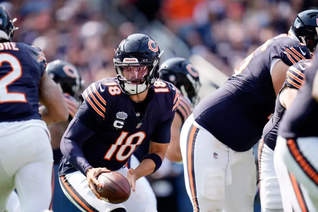 Chicago Bears quarterback Caleb Williams (18) in action against the Tennessee Titans during the fourth quarter at Soldier Field in Chicago, Ill., Sunday, Sept. 8, 2024. Mandatory Credit: Andrew Nelles/USA TODAY NETWORK via Imagn Images