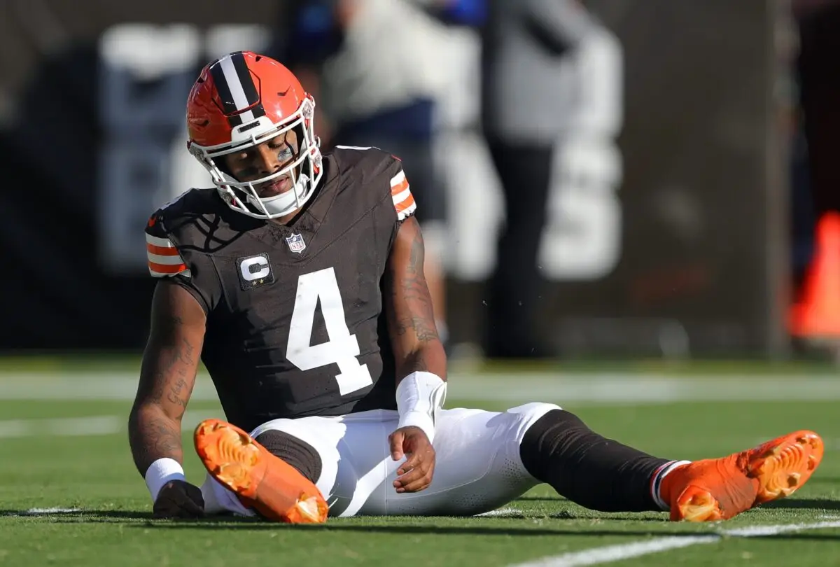 Browns quarterback Deshaun Watson reacts after failing to convert on a first-half third down against the Cowboys, Sunday, Sept. 8, 2024, in Cleveland. © Jeff Lange / USA TODAY NETWORK