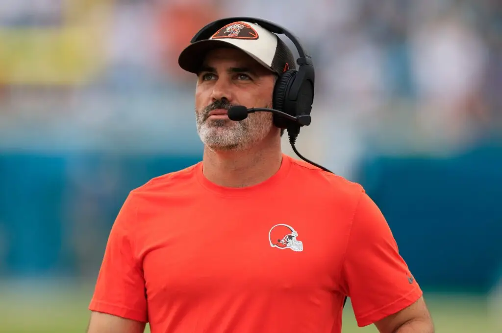 Cleveland Browns head coach Kevin Stefanski looks on during the first quarter of an NFL football matchup Sunday, Sept. 15, 2024 at EverBank Stadium in Jacksonville, Fla. The Browns defeated the Jaguars 18-13. [Corey Perrine/Florida Times-Union]