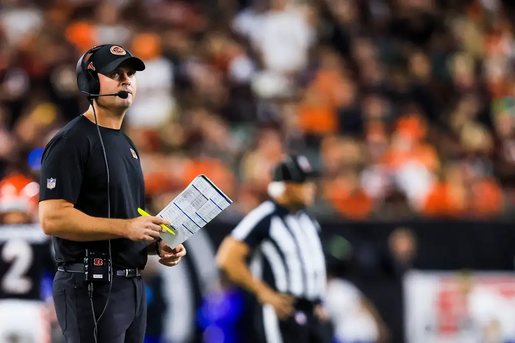 Sep 23, 2024; Cincinnati, Ohio, USA; Cincinnati Bengals head coach Zac Taylor during the first half against the Washington Commanders at Paycor Stadium. Mandatory Credit: Katie Stratman-Imagn Images