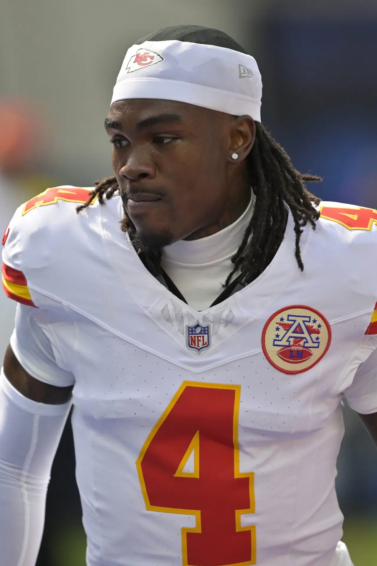Breaking: Chiefs' Star Receives Massive Suspension News From NFL 3 Sep 29, 2024; Inglewood, California, USA; Kansas City Chiefs wide receiver Rashee Rice (4) warms up prior to the game against the Los Angeles Chargers at SoFi Stadium. Mandatory Credit: Jayne Kamin-Oncea-Imagn Images