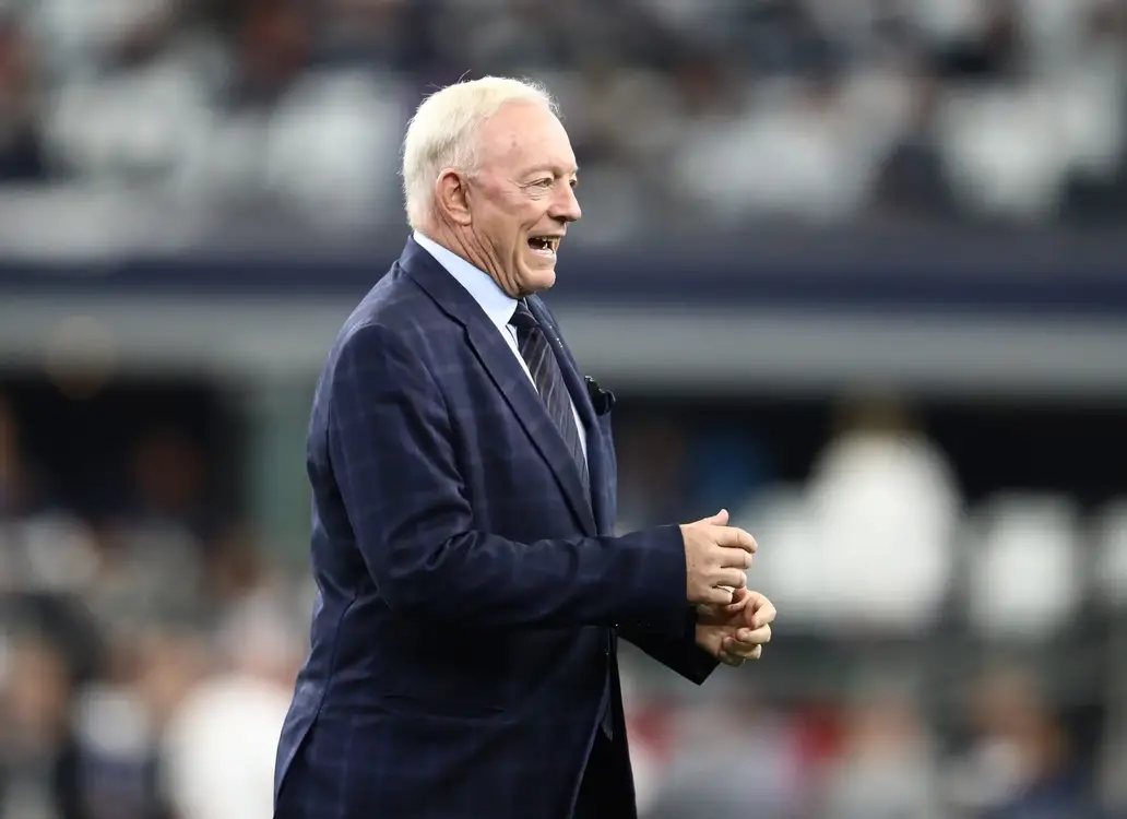 Dec 9, 2018; Arlington, TX, USA; Dallas Cowboys owner Jerry Jones on the field prior to the game against the Philadelphia Eagles at AT&T Stadium. Mandatory Credit: Matthew Emmons-Imagn Images