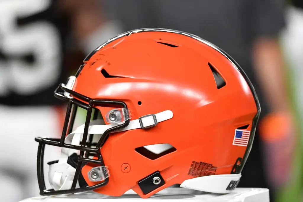 Aug 17, 2023; Philadelphia, Pennsylvania, USA; Cleveland Browns helmet on the sidelines against the Philadelphia Eagles during the second quarter at Lincoln Financial Field. Mandatory Credit: Eric Hartline-Imagn Images