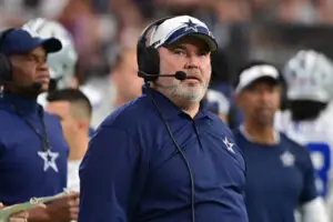 Sep 24, 2023; Glendale, Arizona, USA; Dallas Cowboys head coach Mike McCarthy looks on in the second half against the Arizona Cardinals at State Farm Stadium. Mandatory Credit: Matt Kartozian-Imagn Images