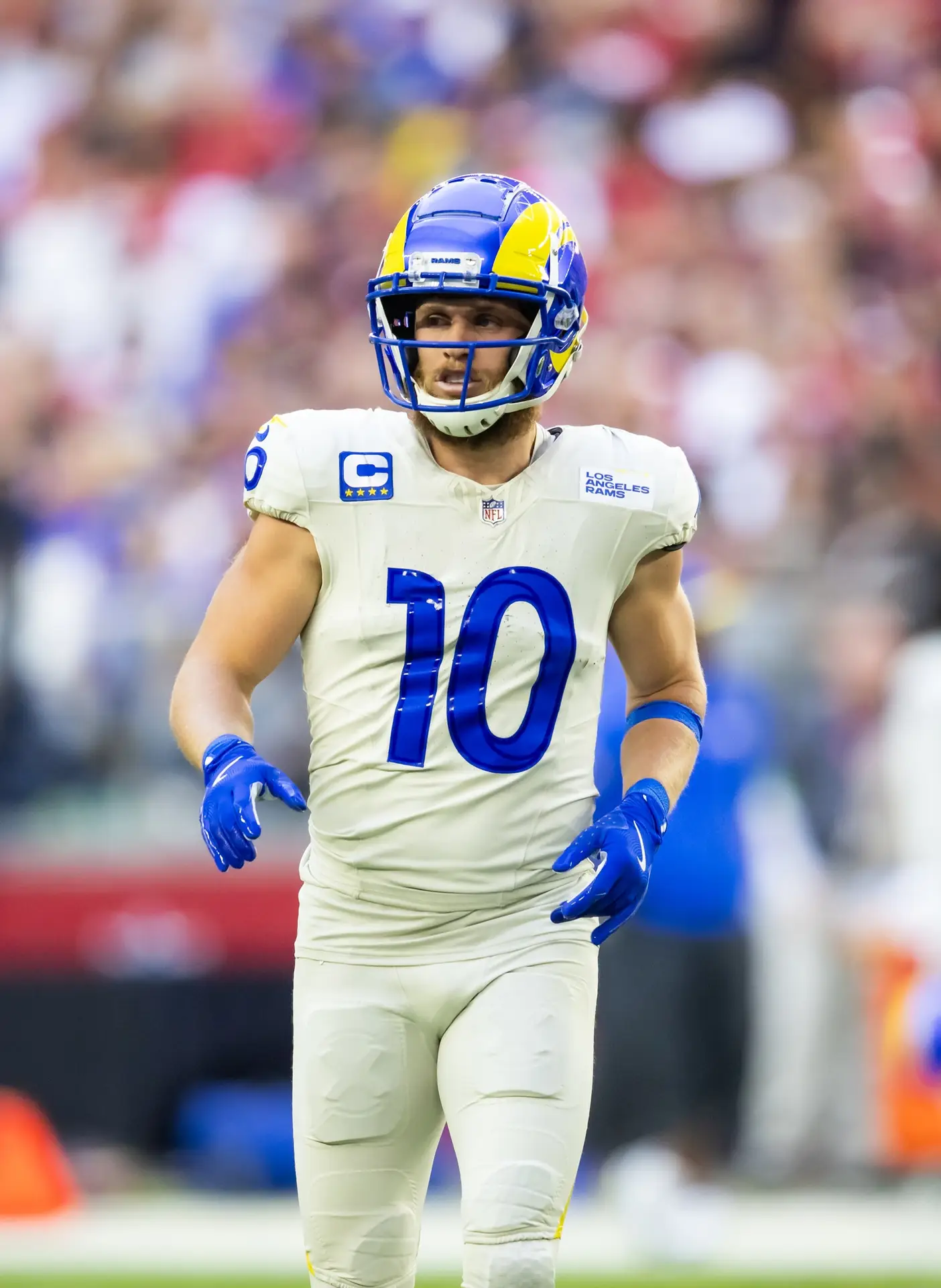 Nov 26, 2023; Glendale, Arizona, USA; Los Angeles Rams wide receiver Cooper Kupp (10) against the Arizona Cardinals at State Farm Stadium. Mandatory Credit: Mark J. Rebilas-USA TODAY Sports