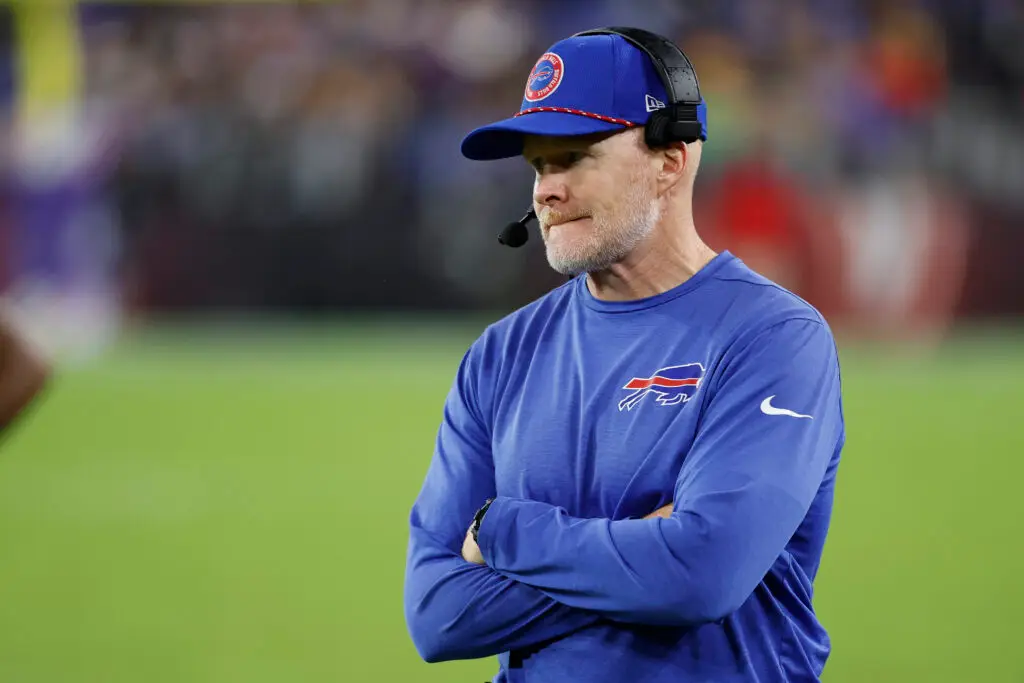Buffalo Bills Wide Receiver Named Intriguing Trade Candidate Before 2025 Season 1 Sep 29, 2024; Baltimore, Maryland, USA; Buffalo Bills head coach Sean McDermott looks on from the bench against the Baltimore Ravens at M&T Bank Stadium. Mandatory Credit: Geoff Burke-Imagn Images