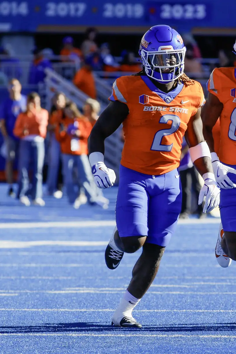 Oct 5, 2024; Boise, Idaho, USA; Boise State Broncos running back Ashton Jeanty (2) warms up before a game against the Utah State Aggies at Albertsons Stadium. Mandatory Credit: Brian Losness-Imagn Images (Dallas Cowboys)